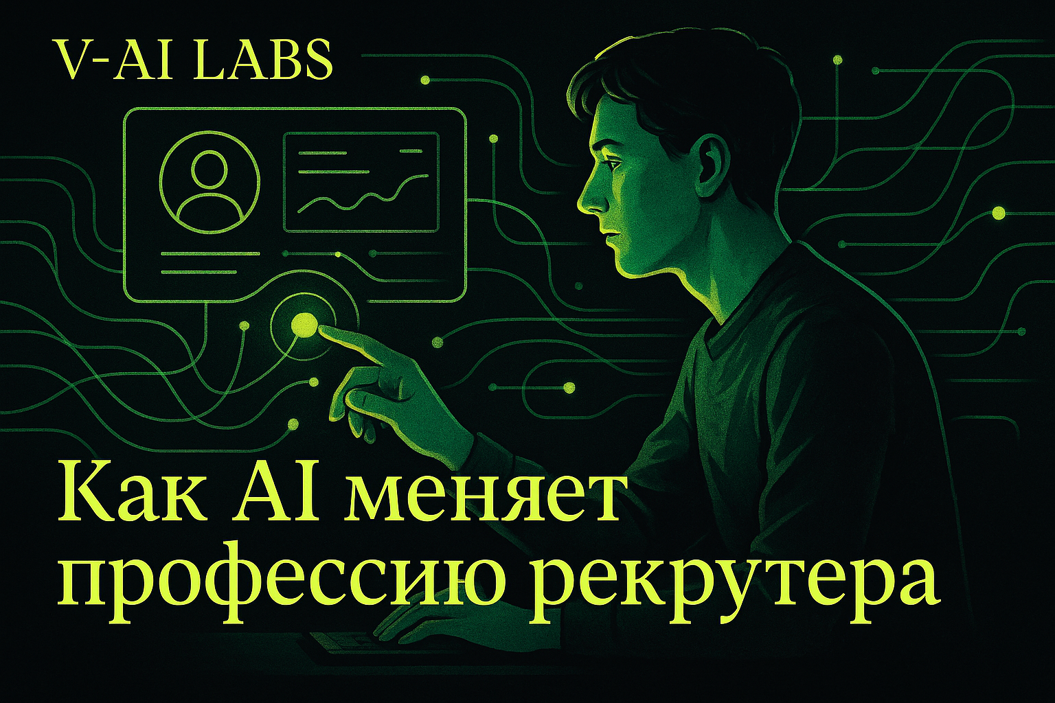 Иллюстрация: HR-специалист и AI-ассистент в процессе подбора персонала