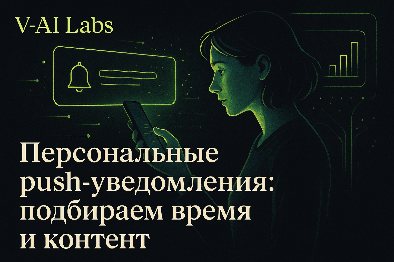 Иллюстрация о персональных push‑уведомлениях, времени отправки и контенте для онлайн-бизнеса