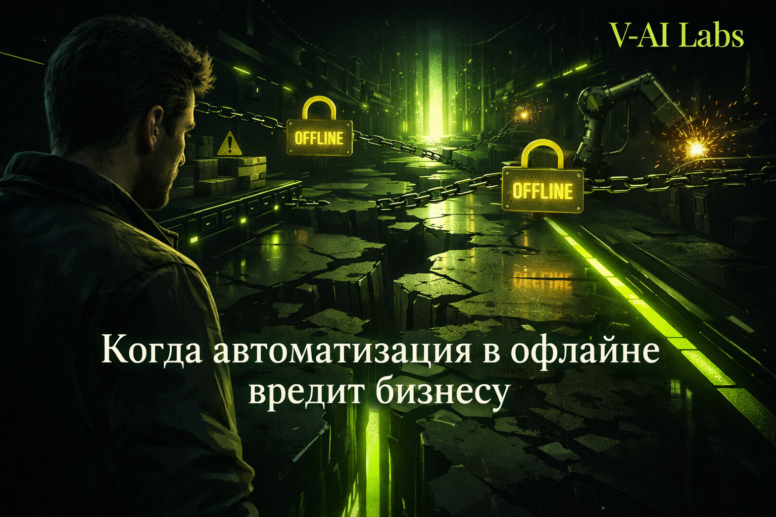 Владелец офлайн-бизнеса смотрит на запутанную схему автоматизации