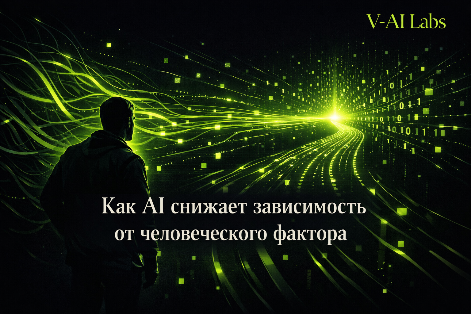 Иллюстрация: владелец офлайн-бизнеса с AI-ассистентом, который автоматизирует задачи