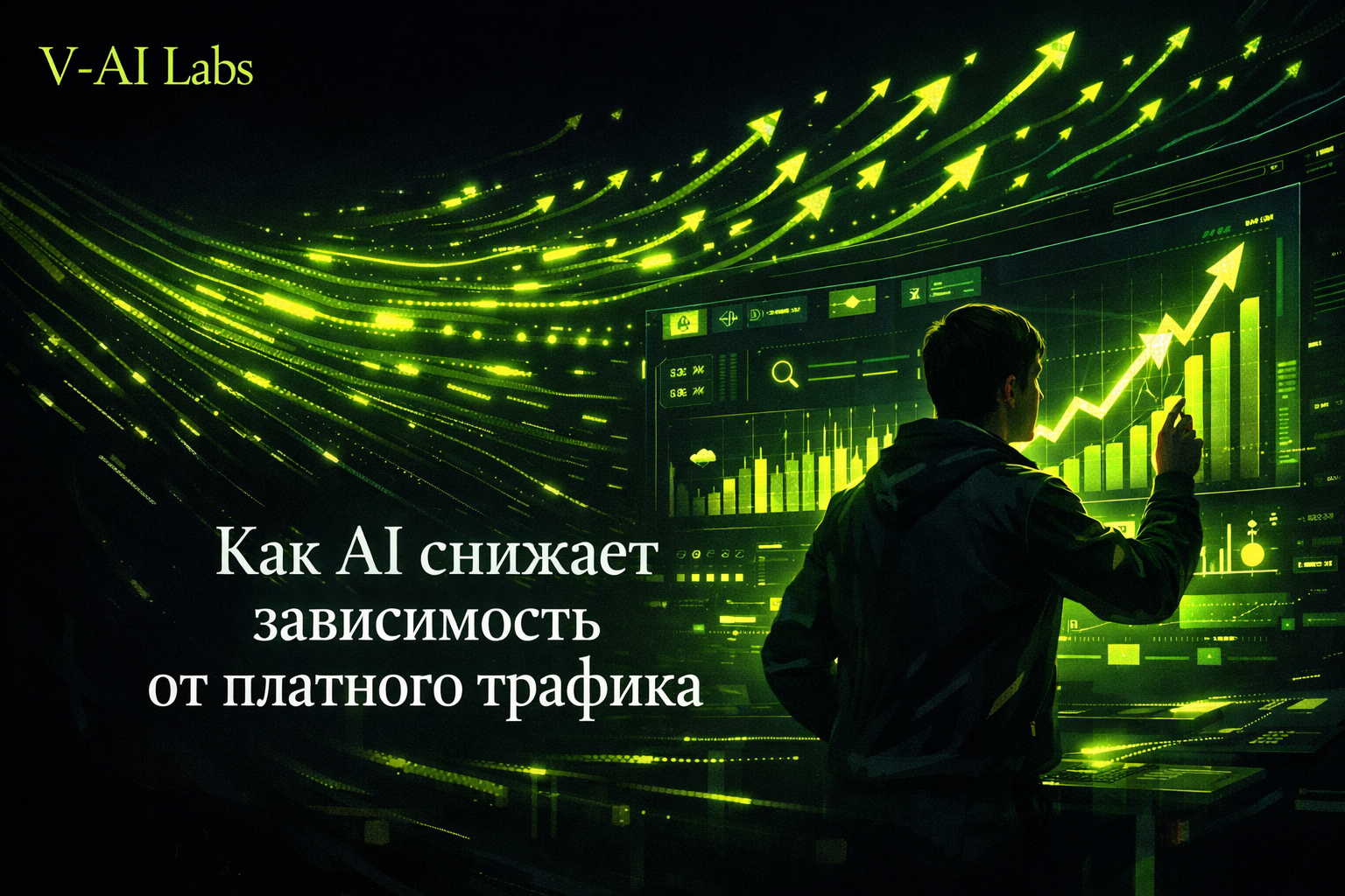 График снижения затрат на платный трафик за счет внедрения AI в онлайн-бизнесе