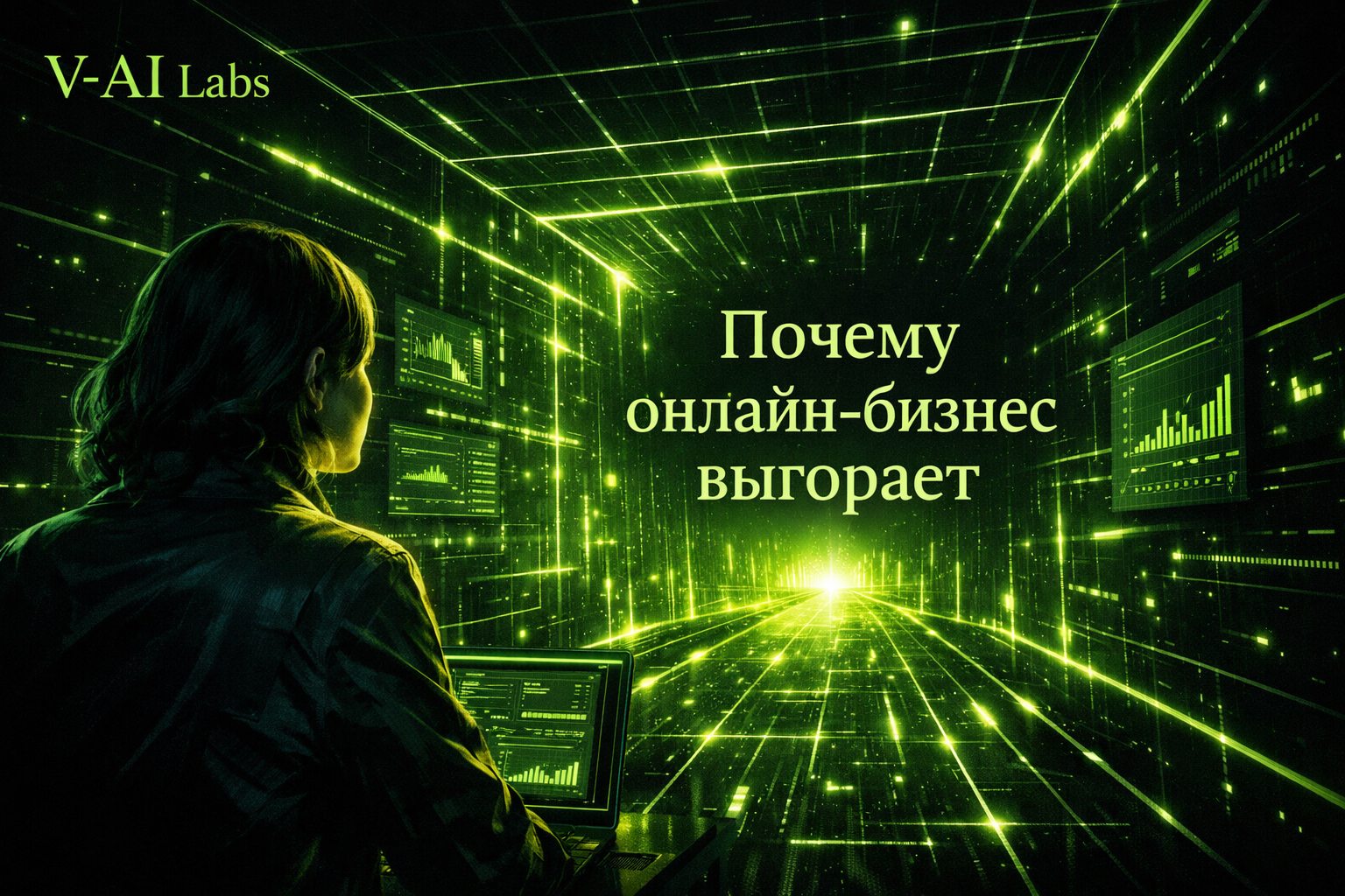 Предприниматель у ноутбука на грани выгорания в онлайн-бизнесе