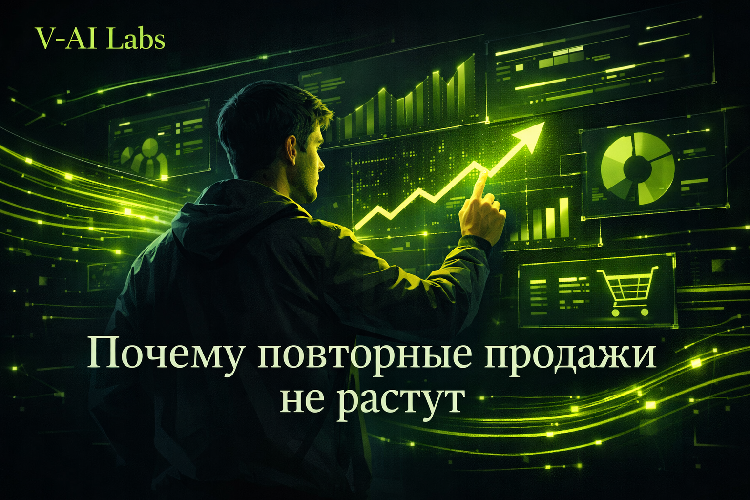 Владелец онлайн-бизнеса анализирует повторные продажи на экране ноутбука