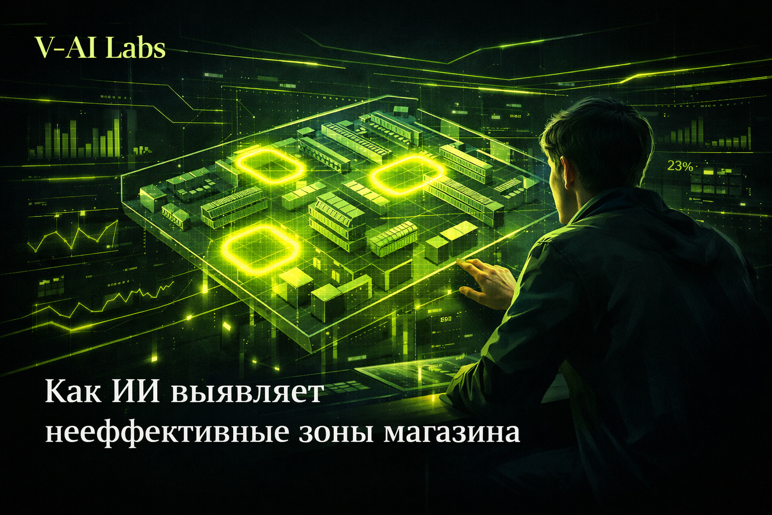 Графики и тепловая карта магазина на экране ноутбука, владелец офлайн-бизнеса анализирует неэффективные зоны